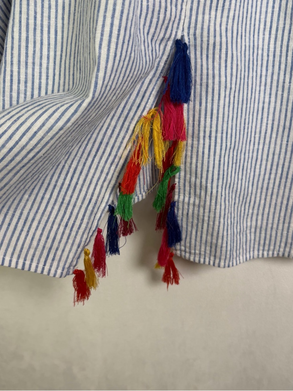 Philosophy Women’s Linen Floral Embroidered Blouse Boho Coastal Stripe Top Sz S - Picture 7 of 9